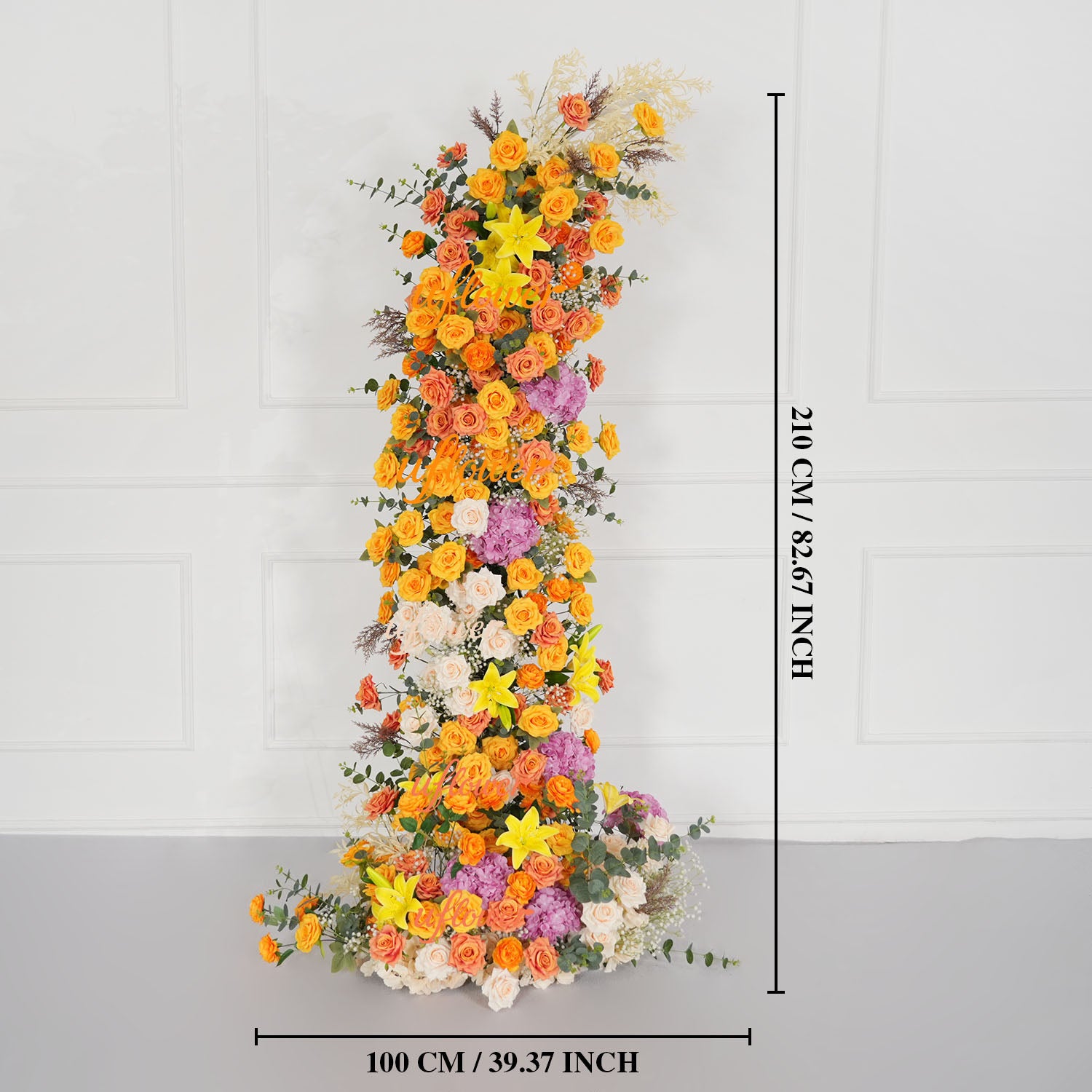 Uflower Orange Yellow Floral Horn Arch Wedding Party Backdrop Decor